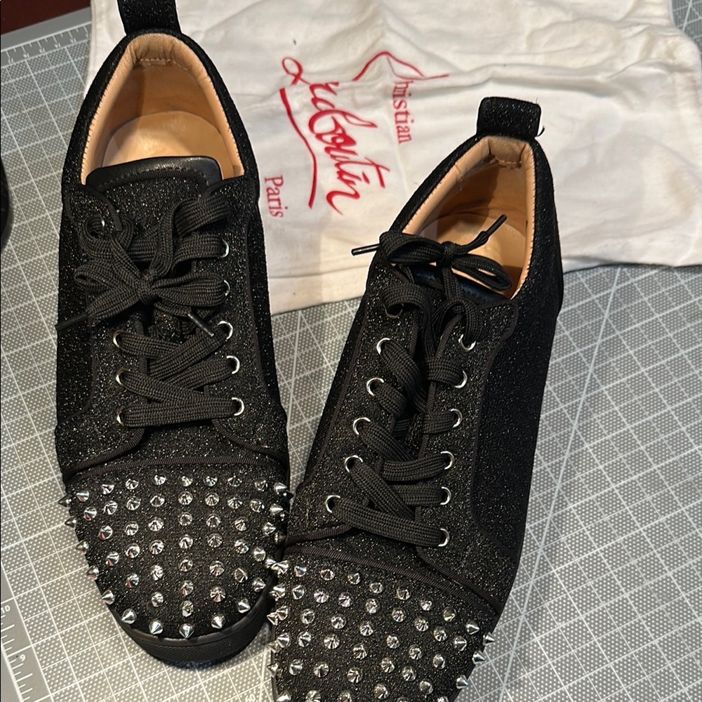 Christian Louboutin Glitter Black Spiked Sneakers size 45